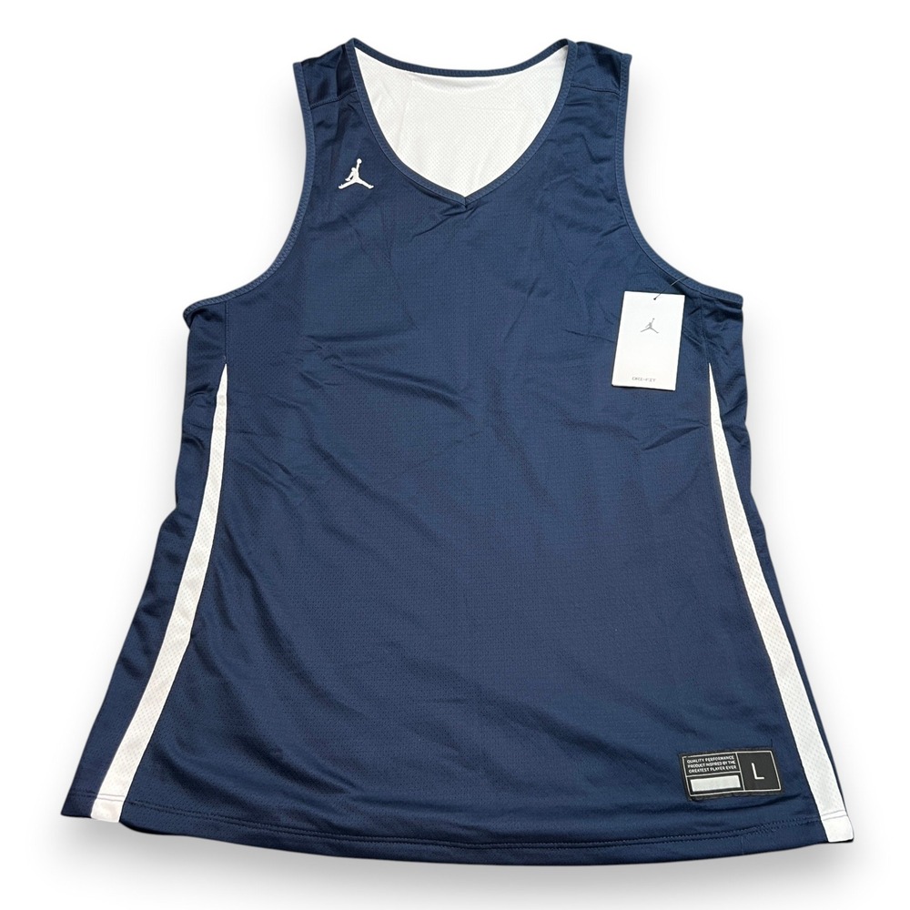 Jordan Mens L Reversible Basketball Jersey Navy Blue White Mesh Practice Tank